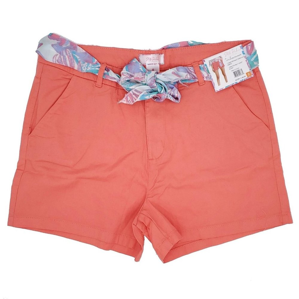 Stella Parker Women's Stylish Belted Short w/ Printed Waist Scarf Coral Size  14